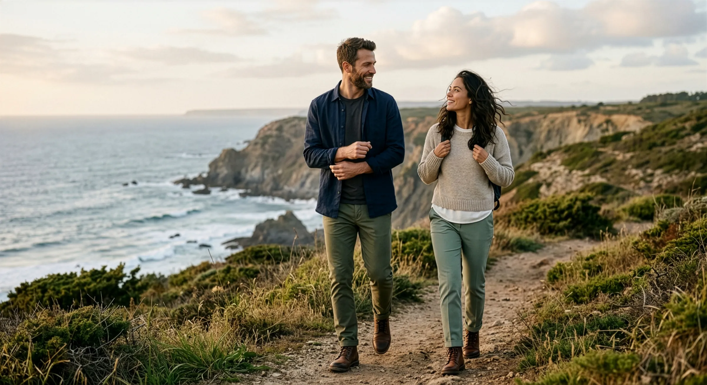 Couple walking outdoors, representing an active healthy lifestyle
